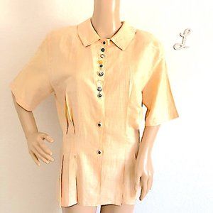 Esprit Blush Pink Linen Fitted Button Up Shirt